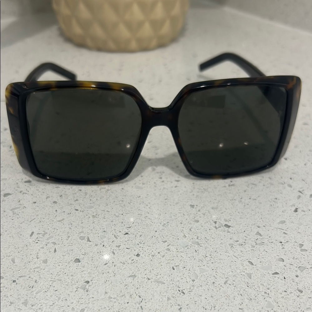 Saint Laurent Black and Brown Oversized Square Sunglasses